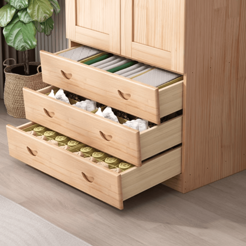 Modish Natural Color Reclaimed Wood Wardrobe Armoire with Soft Close Drawer, Soft Close Door thumbnail 6