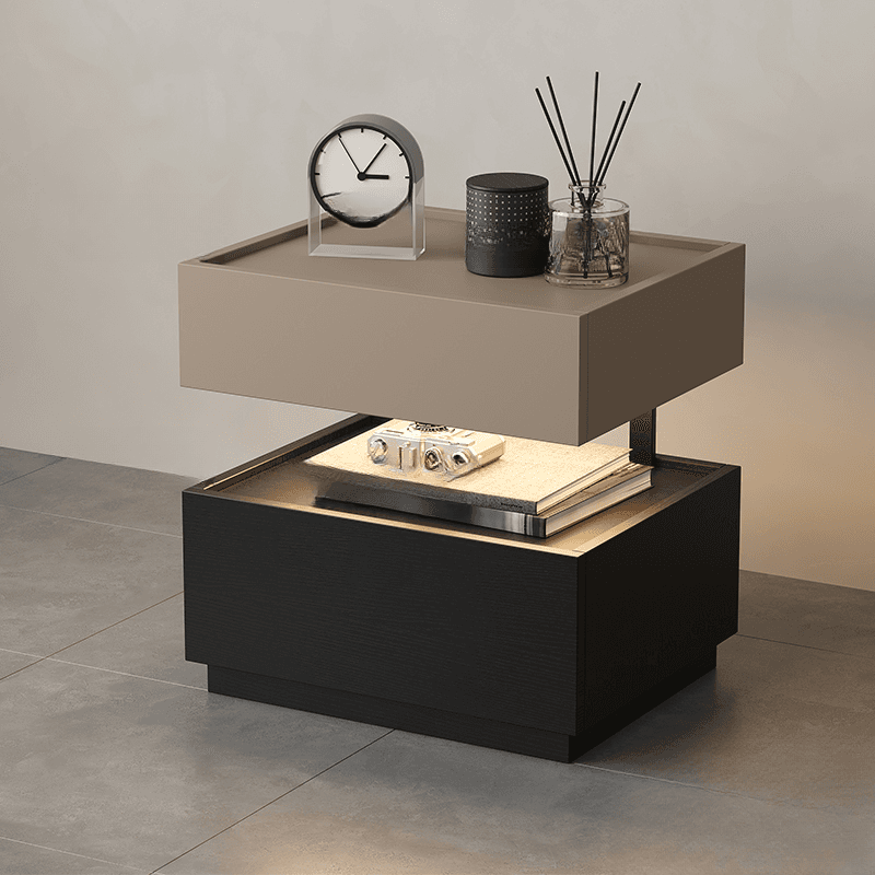 Organic Modern Nightstand With Drawer Organization with Particle Board Wood Countertop and Illuminating Lighting thumbnail 2