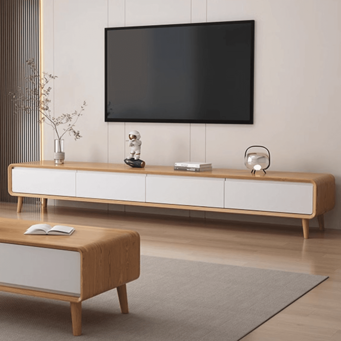 Art Deco Timber Rectangular TV Stand for Drawing Room with 4 Drawers for Home thumbnail 12
