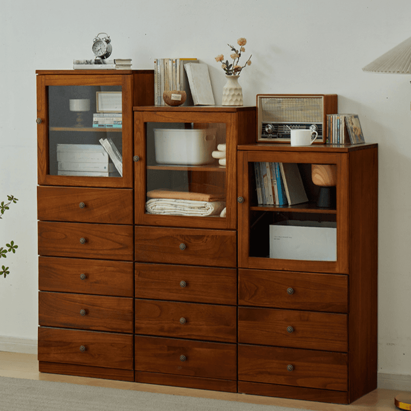 Modish Timber Console Dresser with 3/4/5 Drawers, Hutch Cabinets, and 2 Interior Shelves in Vertical Orientation thumbnail 6