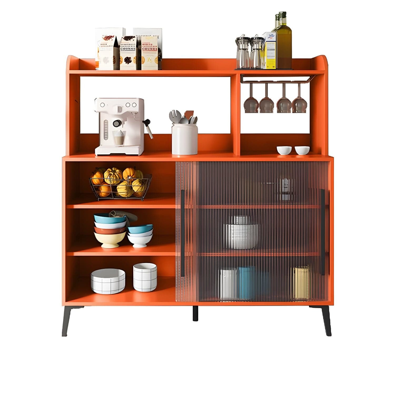 Contemporary Engineered Wood Glass Door Sideboard with Shelf for Dinging Room thumbnail 5