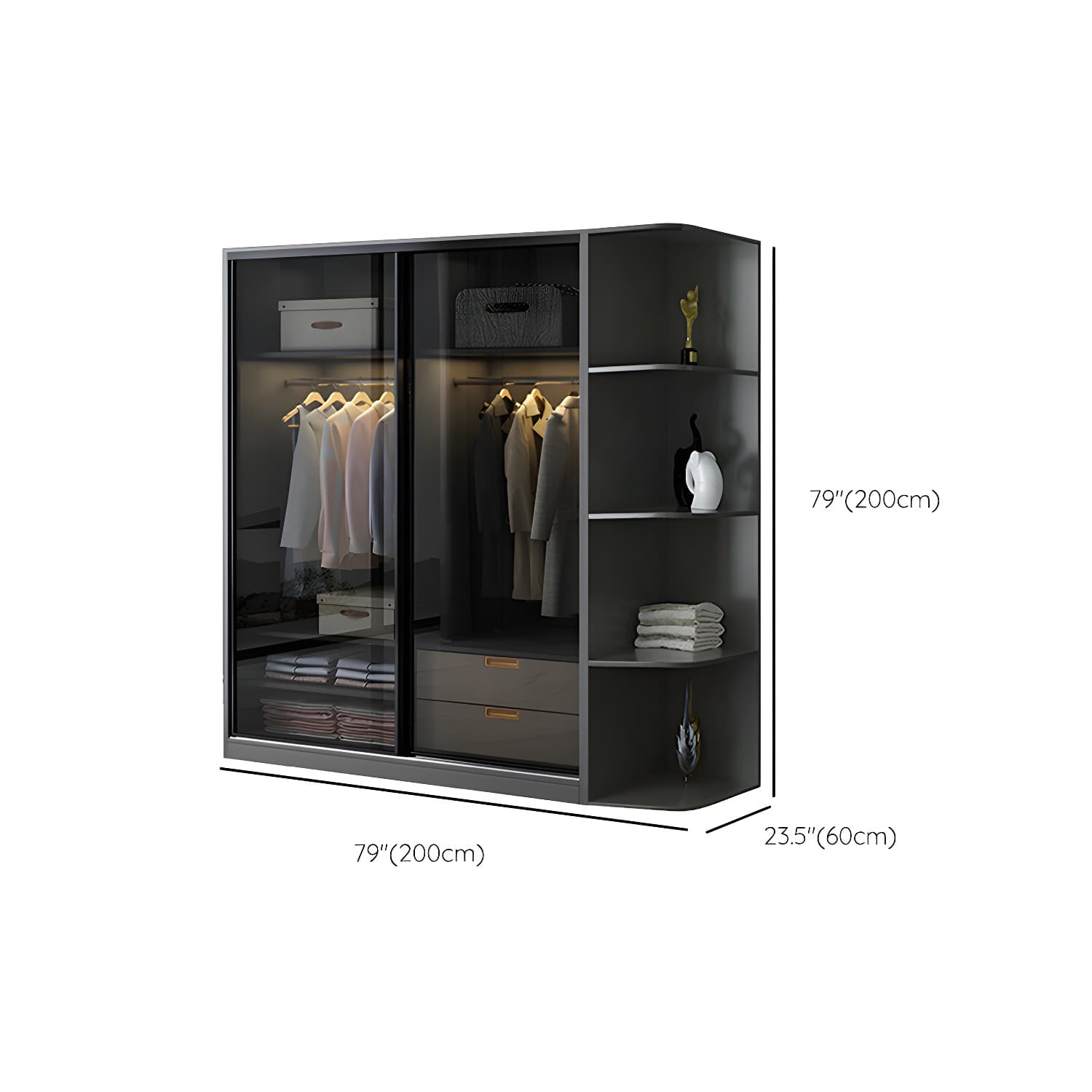 Black Wardrobe Cabinet Contemporary Glass Wardrobe Armoire for Home thumbnail 22