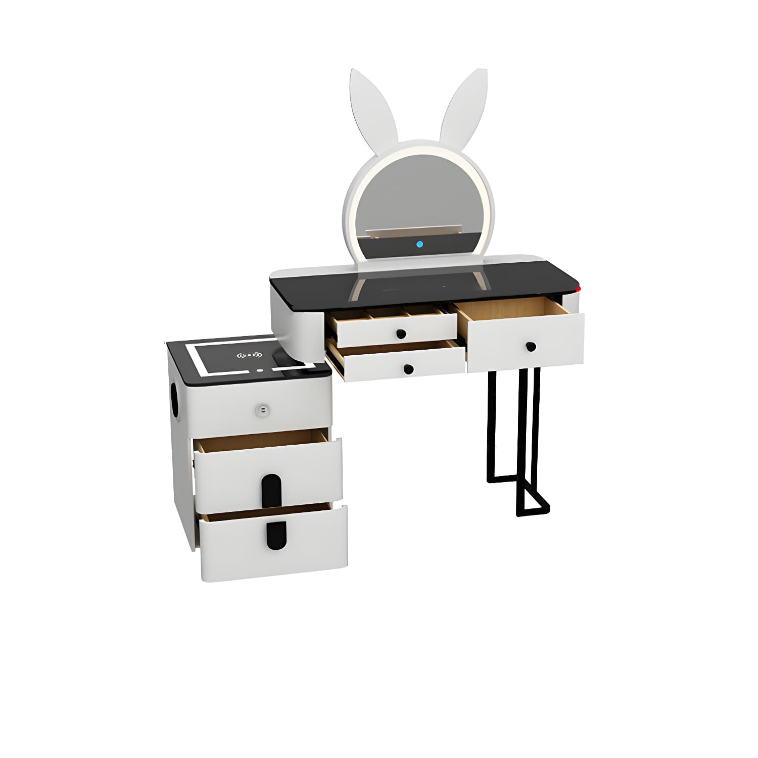 Lighted Mirror Wood Makeup Dressing Table Stool Set in Black/ White thumbnail 7