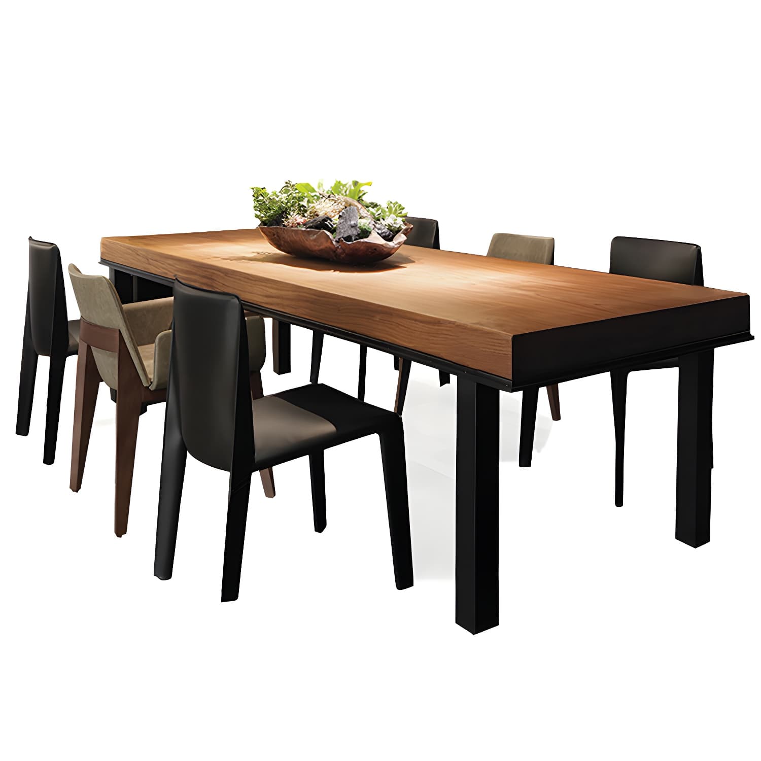 Industrial Rectangle Dining Table Pine Solid Wood Table with 4 Black Metal Legs thumbnail 6