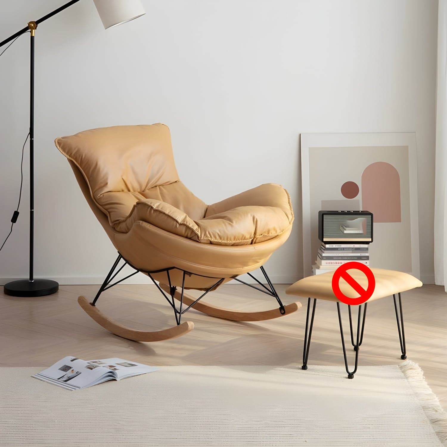 Simple Faux Leather Rocker Chair Plain Rocking Chair with Removable Cushions thumbnail 1