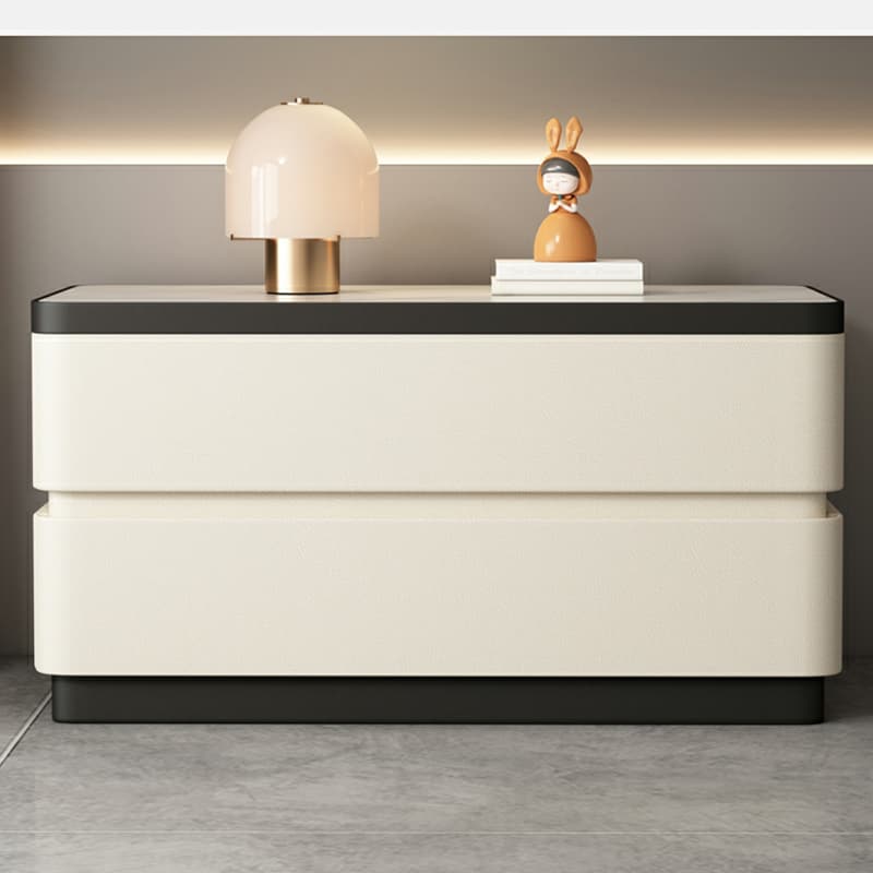 Modern Faux Leather Nightstand with 2 Drawers and Stone Countertop for Bedroom thumbnail 10