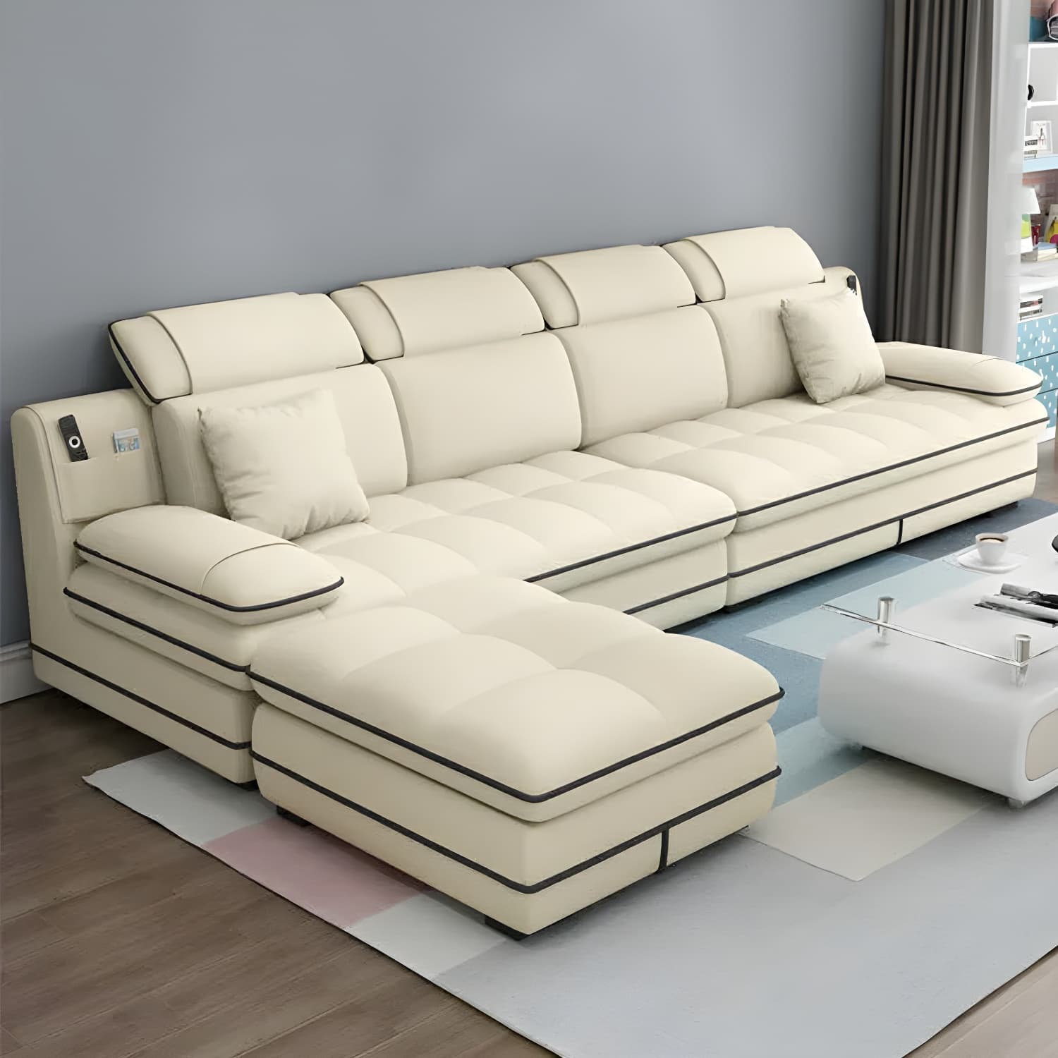 Elegant Gray Curved Sectional Sofa with Scandinavian Wooden Frame thumbnail 4