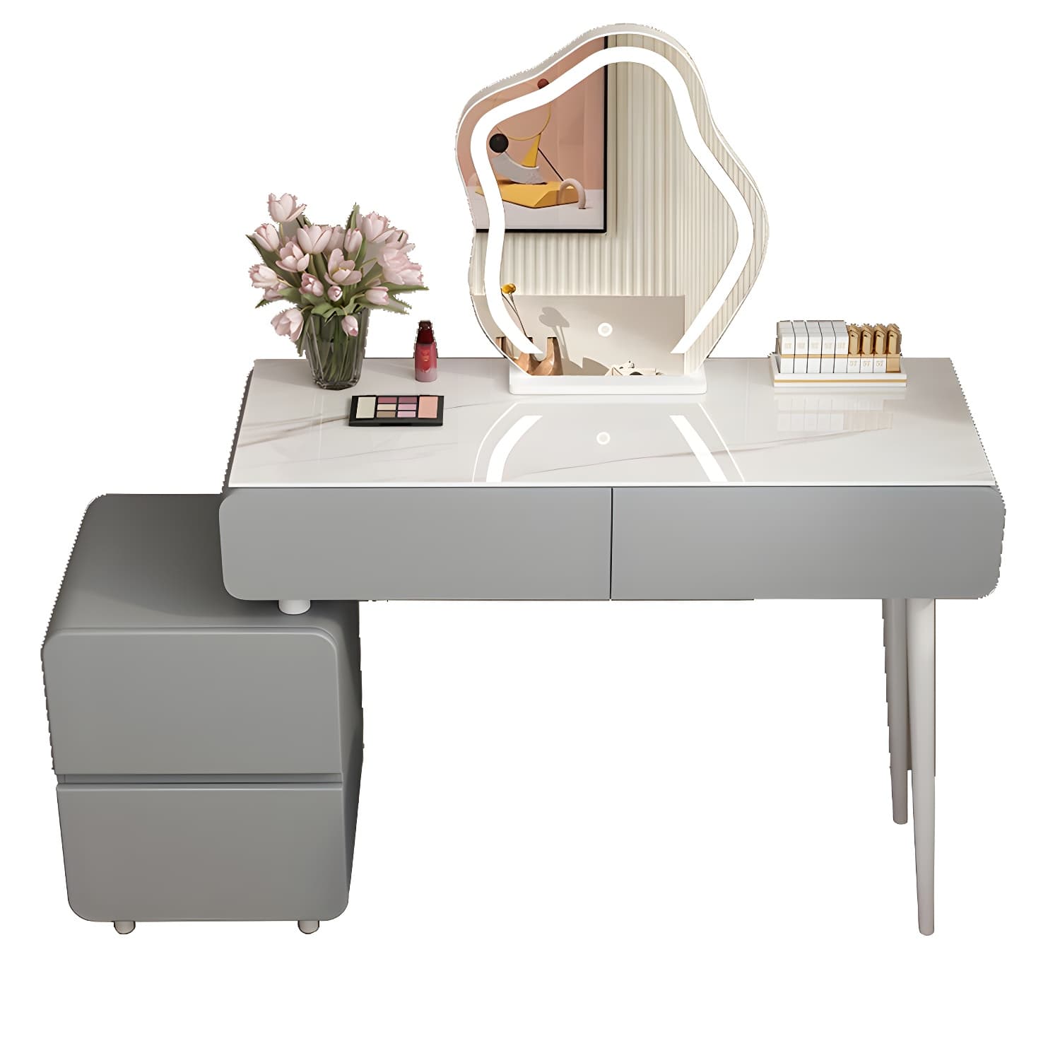 Modern Slate and Wooden Vanity Dressing Table Set with 4 Drawers thumbnail 7