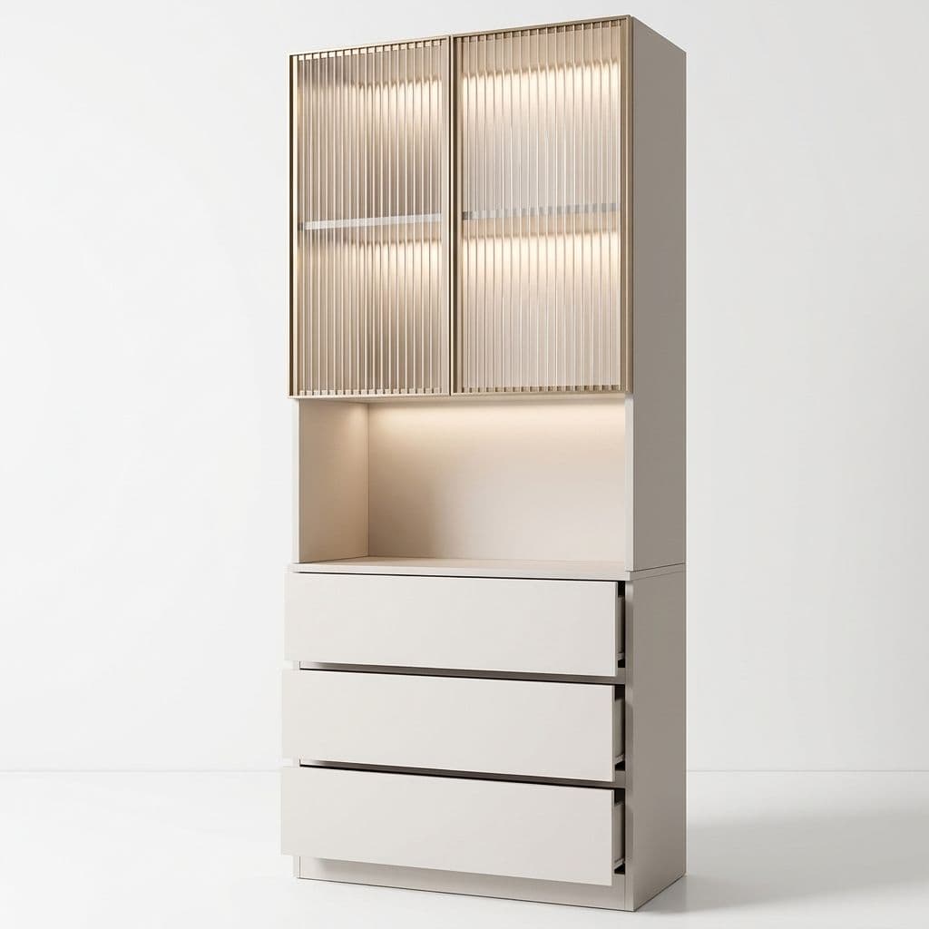 Trendy Sideboard with 3 Drawers, Cupboard, Wide/Standard/Narrow Sizes, 2/1 Shelves, Cabinets, and Glass-panel Door thumbnail 46
