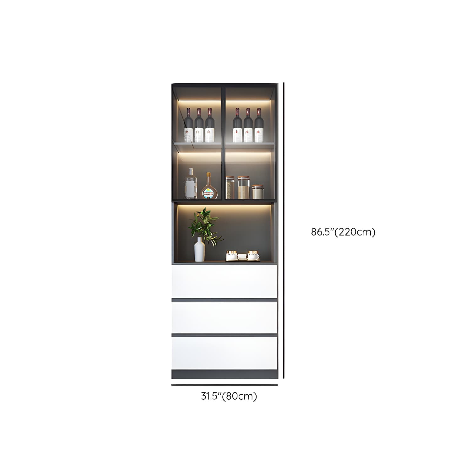 Modern Glass Adjustable Shelving Doors Wood Sideboard Cabinet with Cabinets and Drawers thumbnail 14