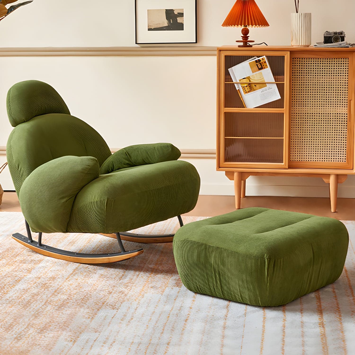 Spindle Living Room Contemporary Reclining Upholstered Rocking Accent Chair thumbnail 5