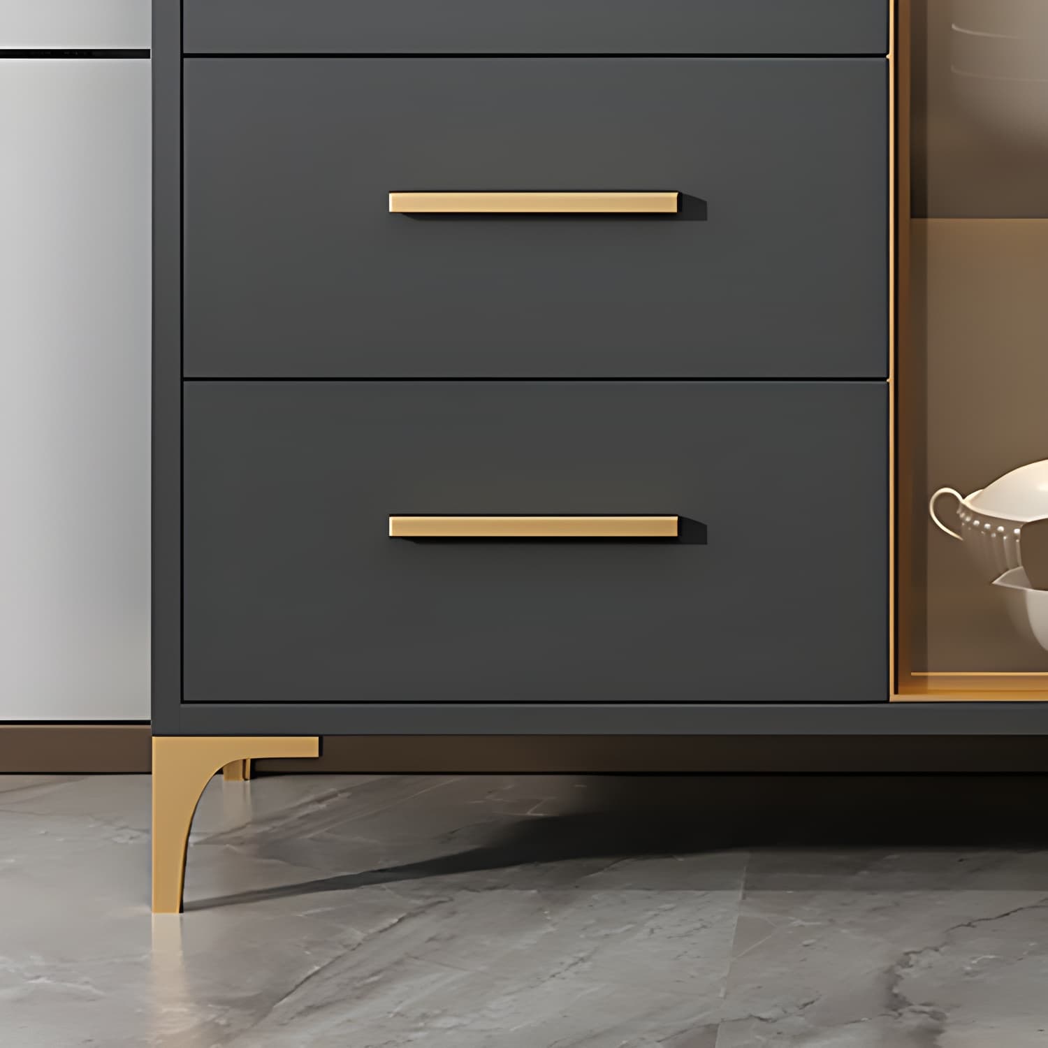 Glam Style Sideboard Wood Glass Doors Side Board with Cabinets and Drawers without Light thumbnail 14