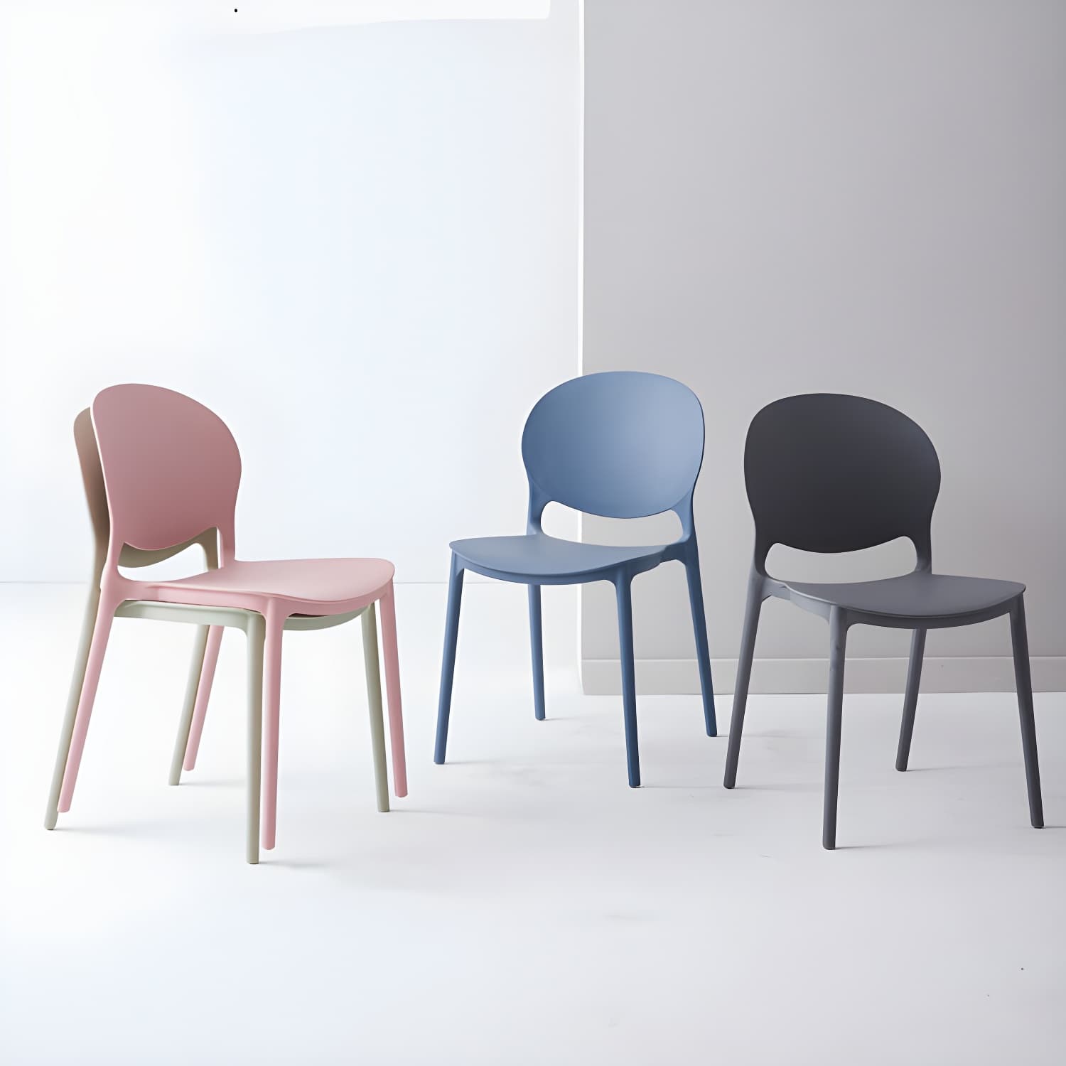 Modern Style Stackable Plastic Chair Open Back Dining Side Chair (Set of 4) thumbnail 13