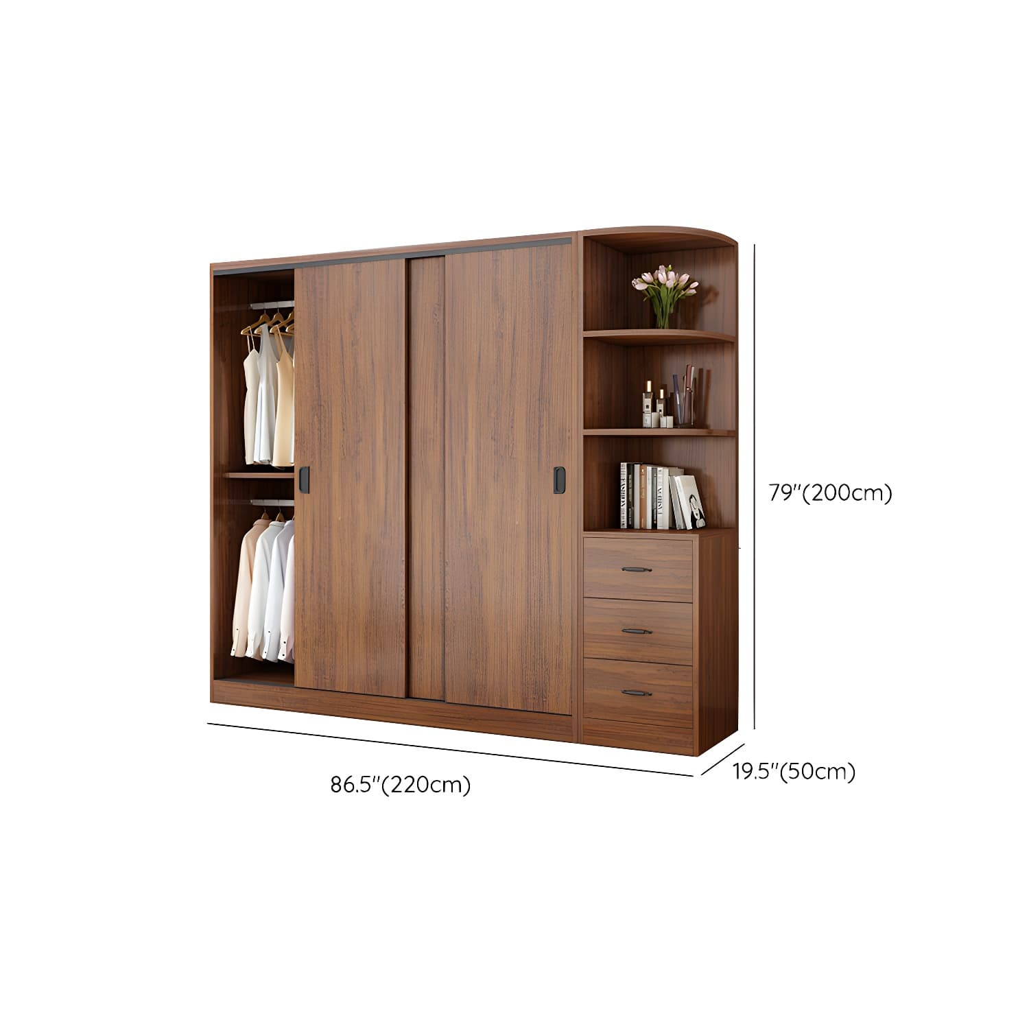 Modern Wooden Wardrobe Armoire with 3 Clothing Rods and Interior Shelves thumbnail 19