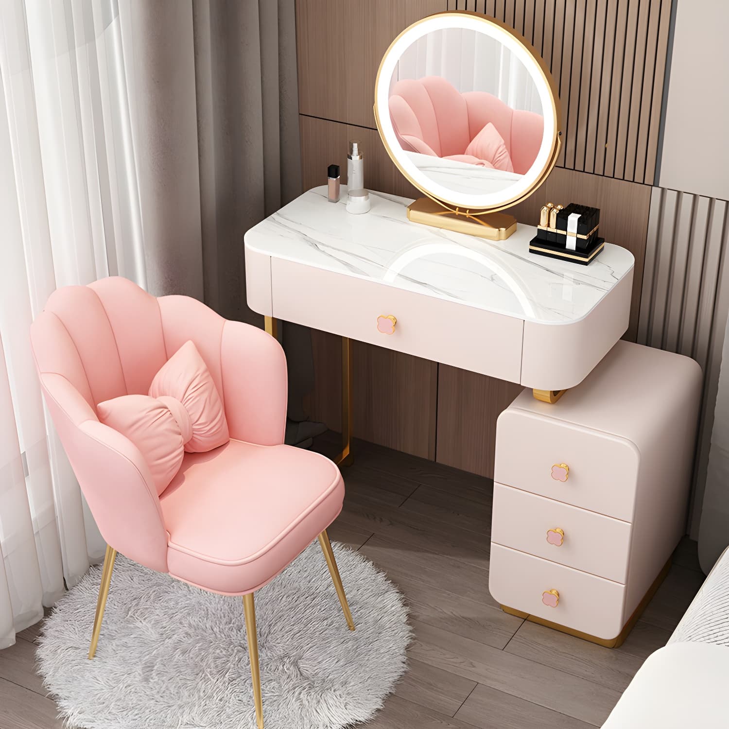 Contemporary Wooden Make-up Vanity with Storage Drawers in Rectangle thumbnail 4