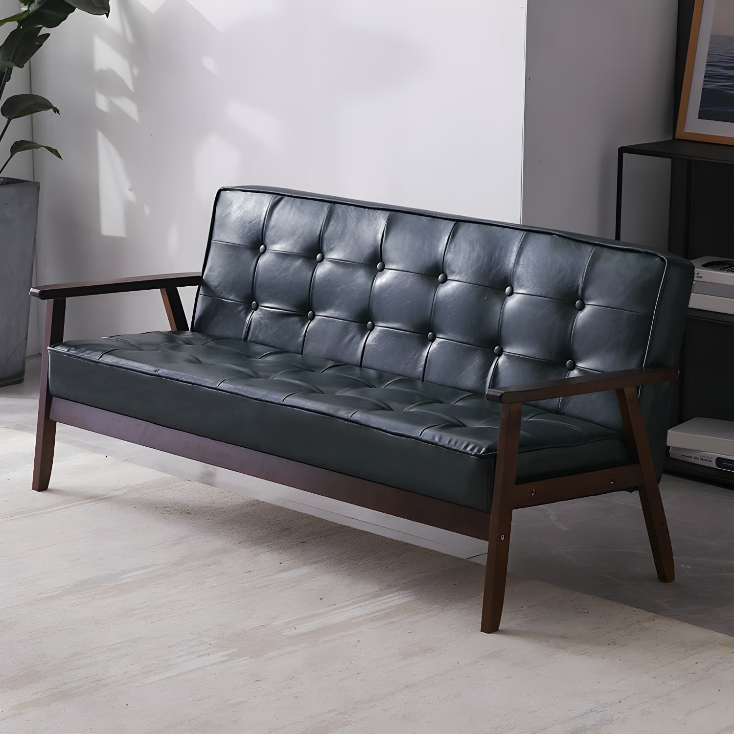 Mid-Century Modern Pine Wood Sofa with Tufted Back and Single Cushion Design thumbnail 18