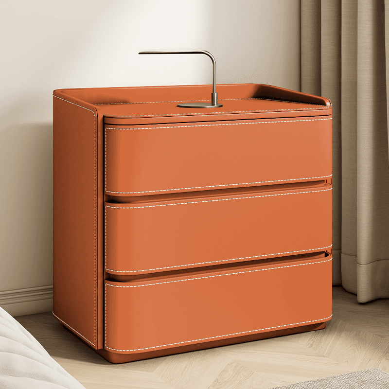 Contemporary 3 Tiers Genuine Leather Drawer Storage Bedside Table thumbnail 10