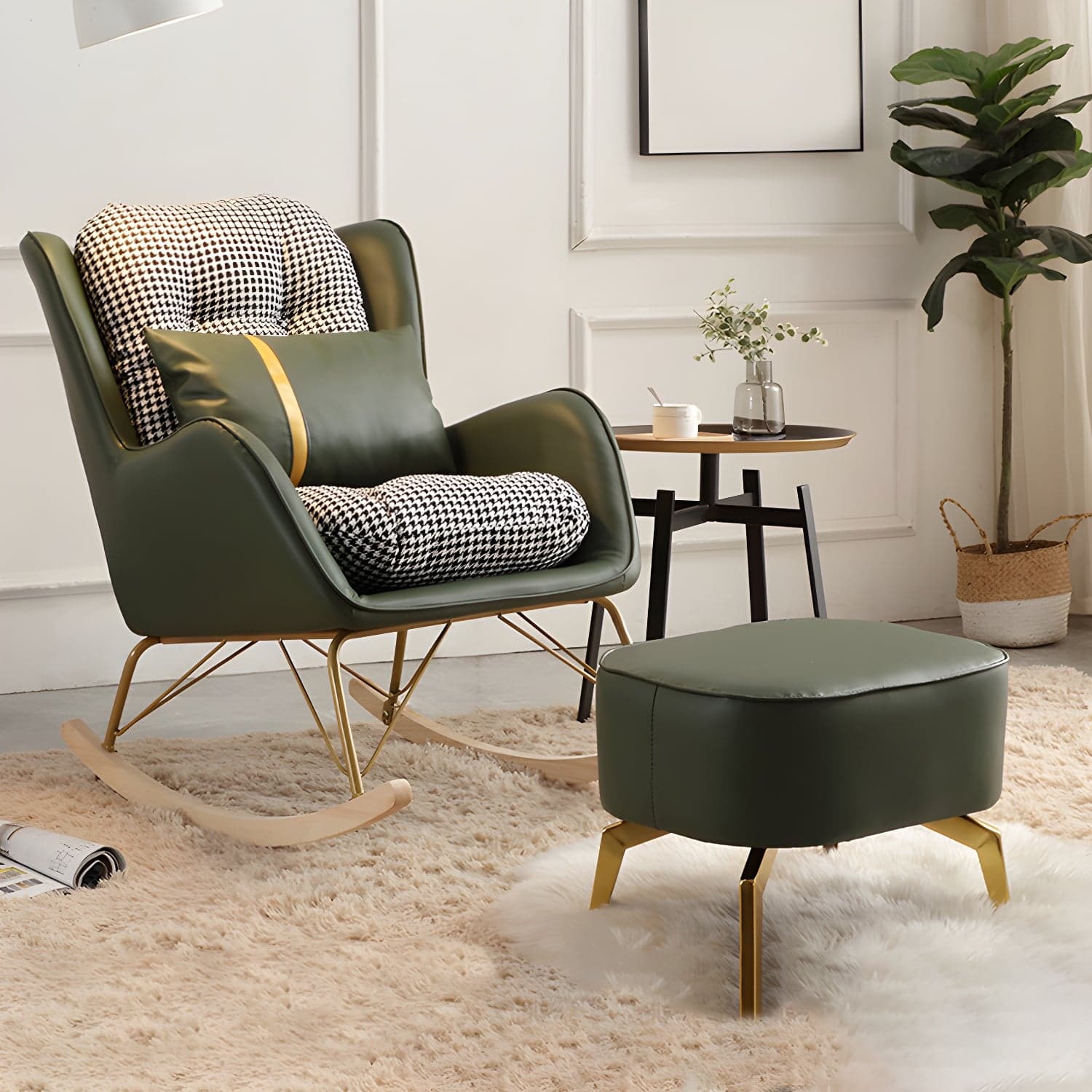 Modern Rocking Chair Metal Frame Doll Cotton Filling Spindle Rocker Chair thumbnail 1