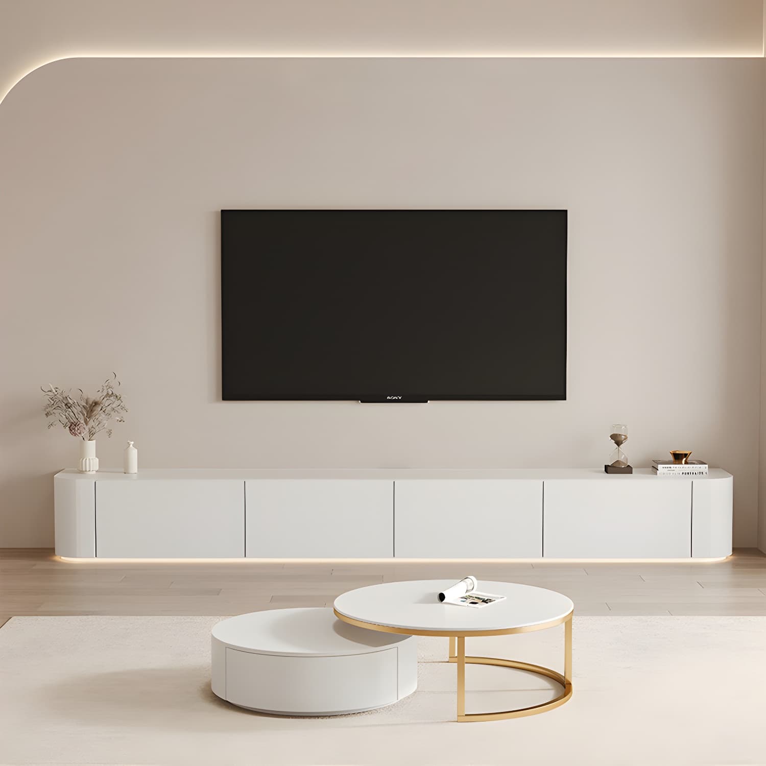 Modern Wood TV Stand Console White TV Media Stand with Drawers for Living Room thumbnail 2