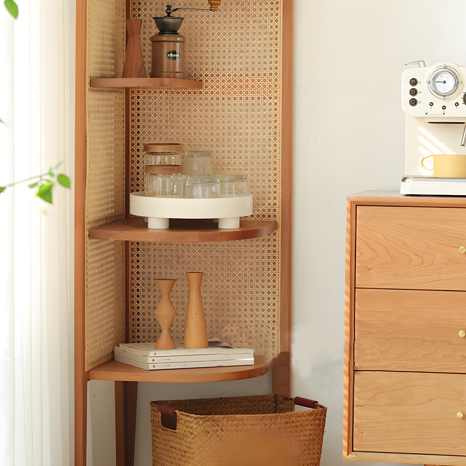 71.3" Tall Corner Chest Solid Wood Triangle Storage Cabinet with 4 Shelves thumbnail 10