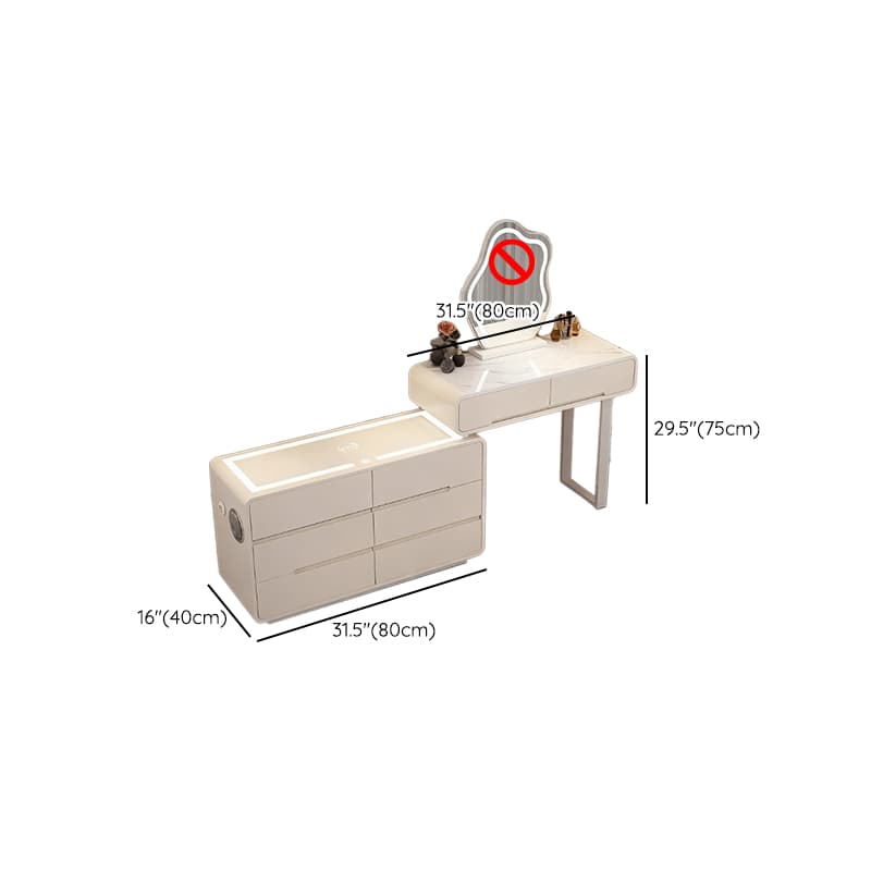 Simplistic Large Vanity Set with Stone Table Top, Clear Seating, 8 Drawers, and Mirror Lights thumbnail 5
