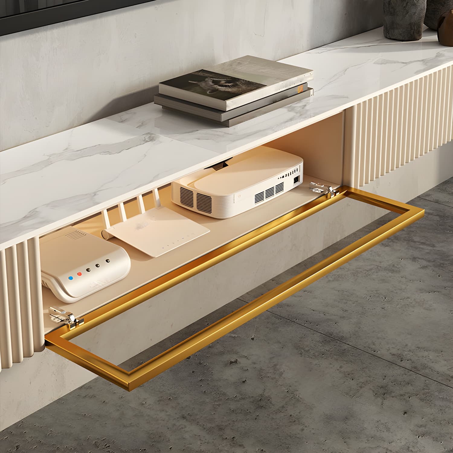 Contemporary TV Media Stand with Drawers Floating TV Stand Console thumbnail 6