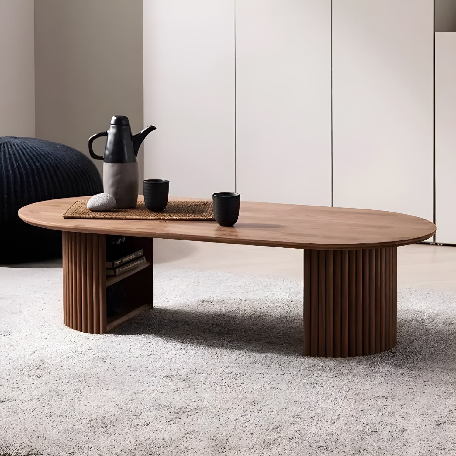 Modern Brown Wood Coffee Table with Rectangular Top and Brown Base thumbnail 3