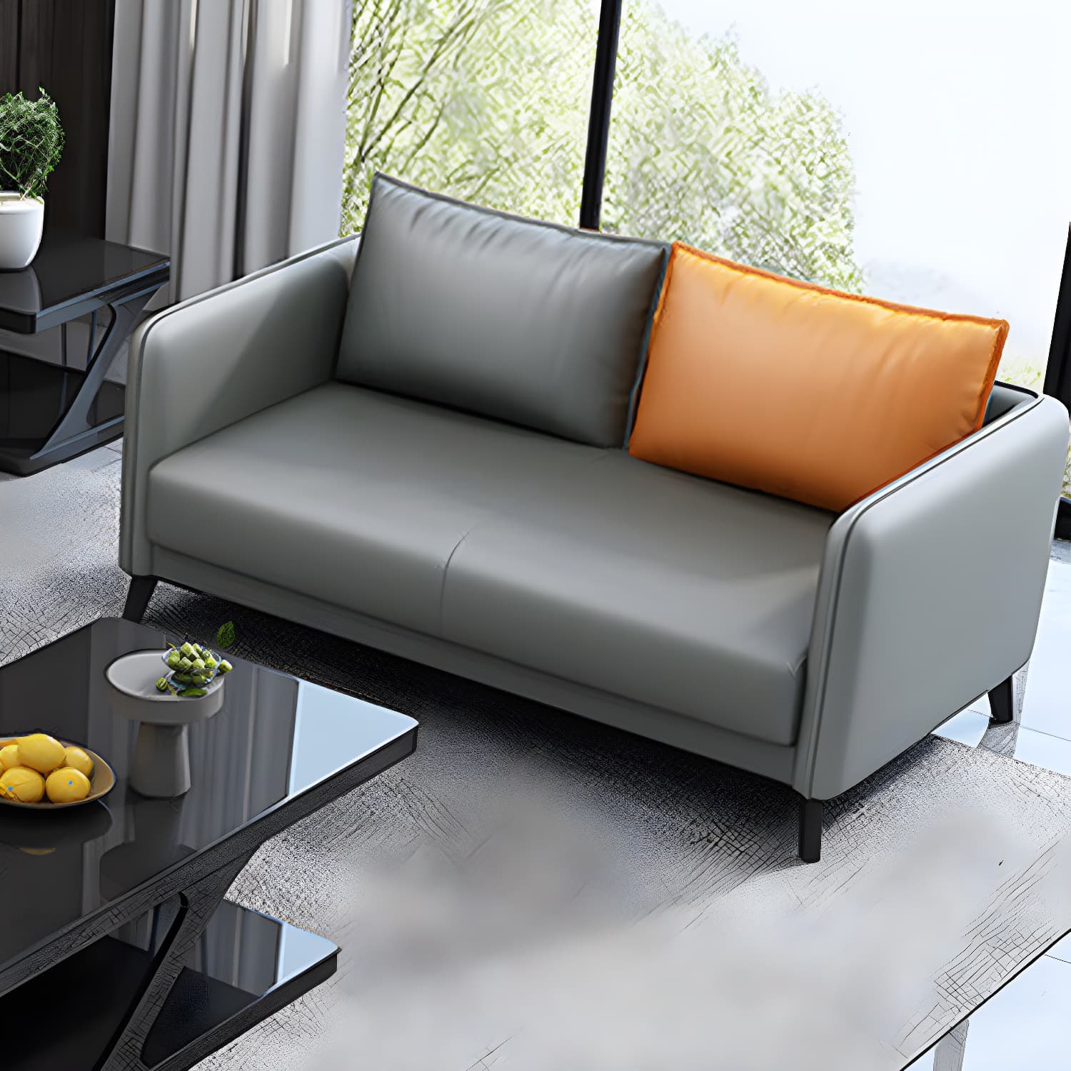 Standard Square Arm Leather Stain Resistant Sofa Couch with Pillows thumbnail 15
