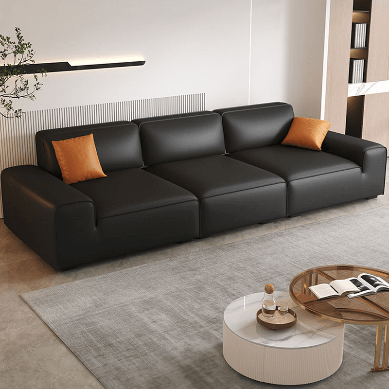 Modern Solid Color Water Resistant Sofa in Midnight Black with 6-seater Capacity and 2 Pillows thumbnail 1
