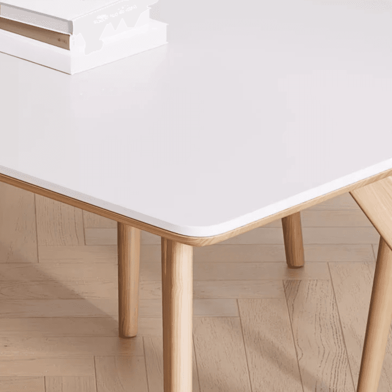 Dining Table Set with Slate Stone Top, Enclosed Back, Fixed Table, Padded Chair for 6 People in White thumbnail 6