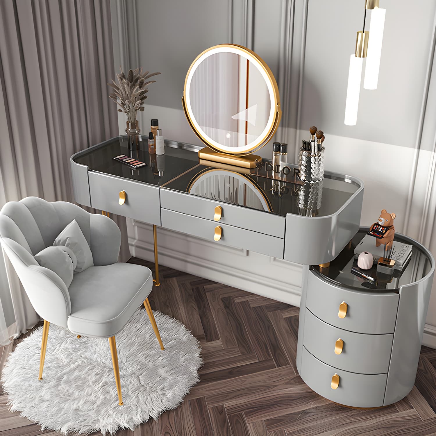 Glass/Stone Dresser Modern Make-up Vanity with 5/6 Storage Drawers thumbnail 13