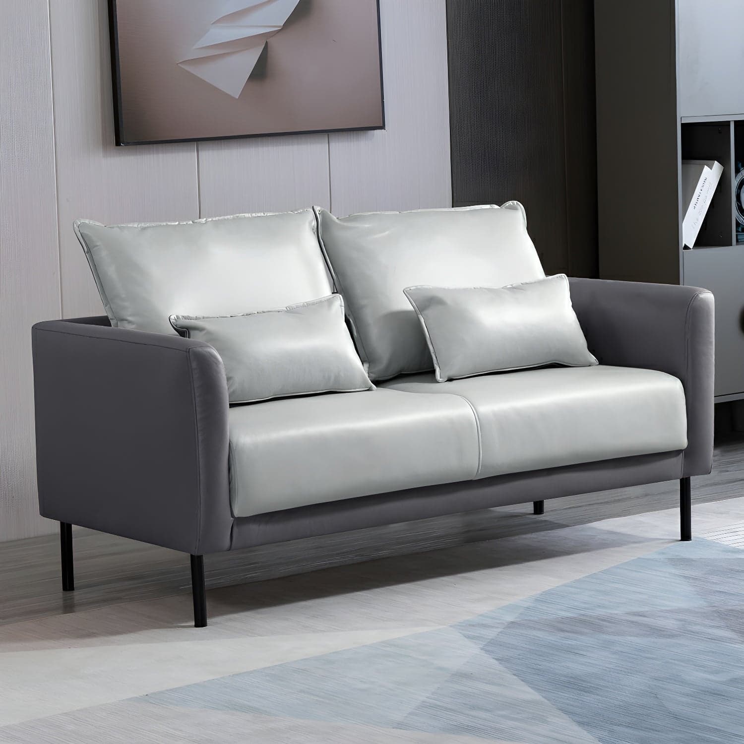 Scandinavian Faux Leather Seats 2 Loveseat with Tuxedo Arm and Stain Resistant Feature thumbnail 8