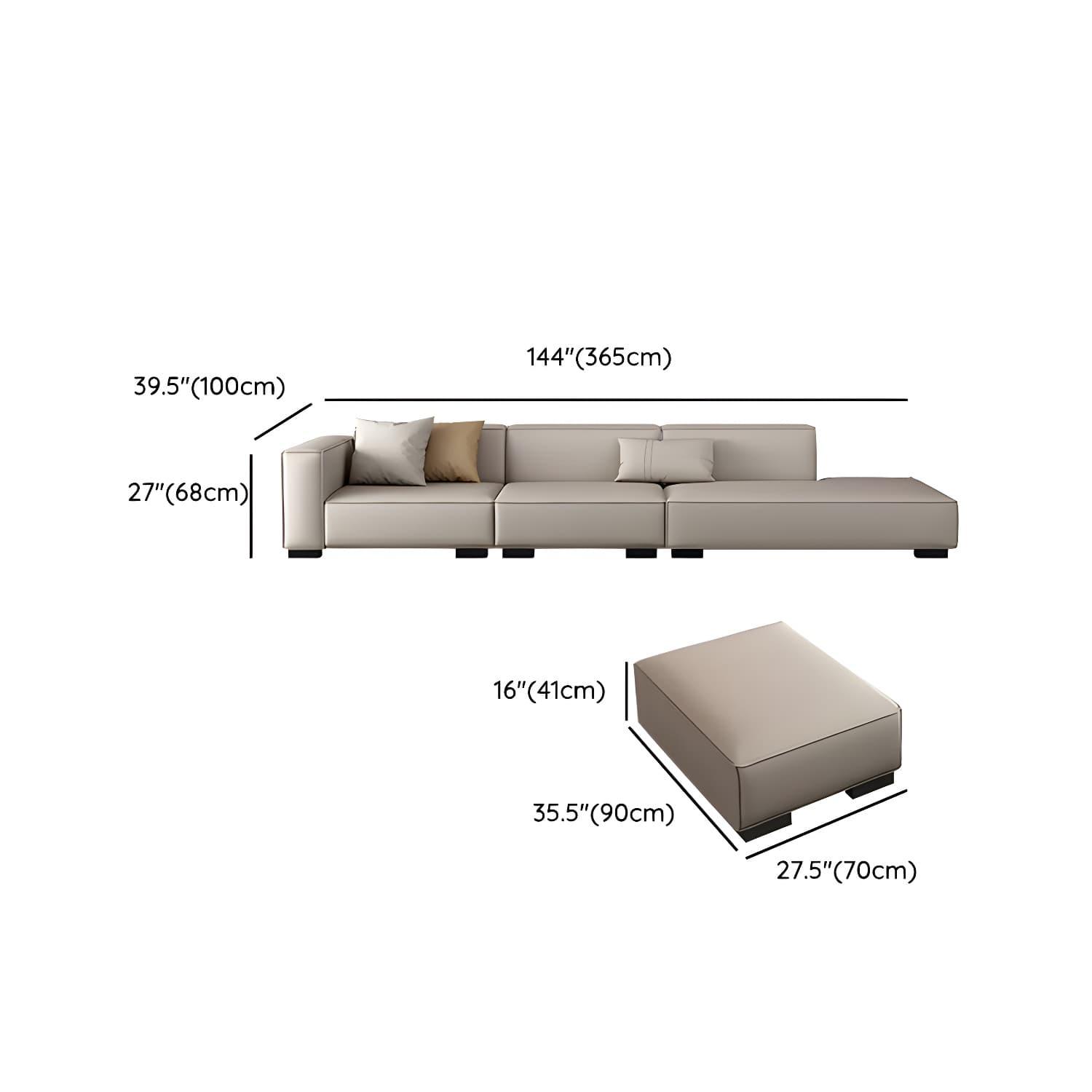 Modern Gray Faux Leather Sofa Chaise with Square Arms and Pine Wood Legs thumbnail 23