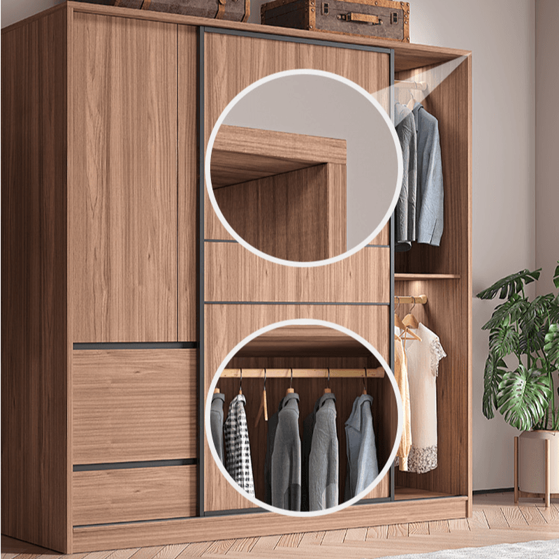 Modern Simple Style Sand Manufactured Wood Self-supporting Wardrobe with Soft Close Drawer, Interior Shelves & Soft Close Door thumbnail 5