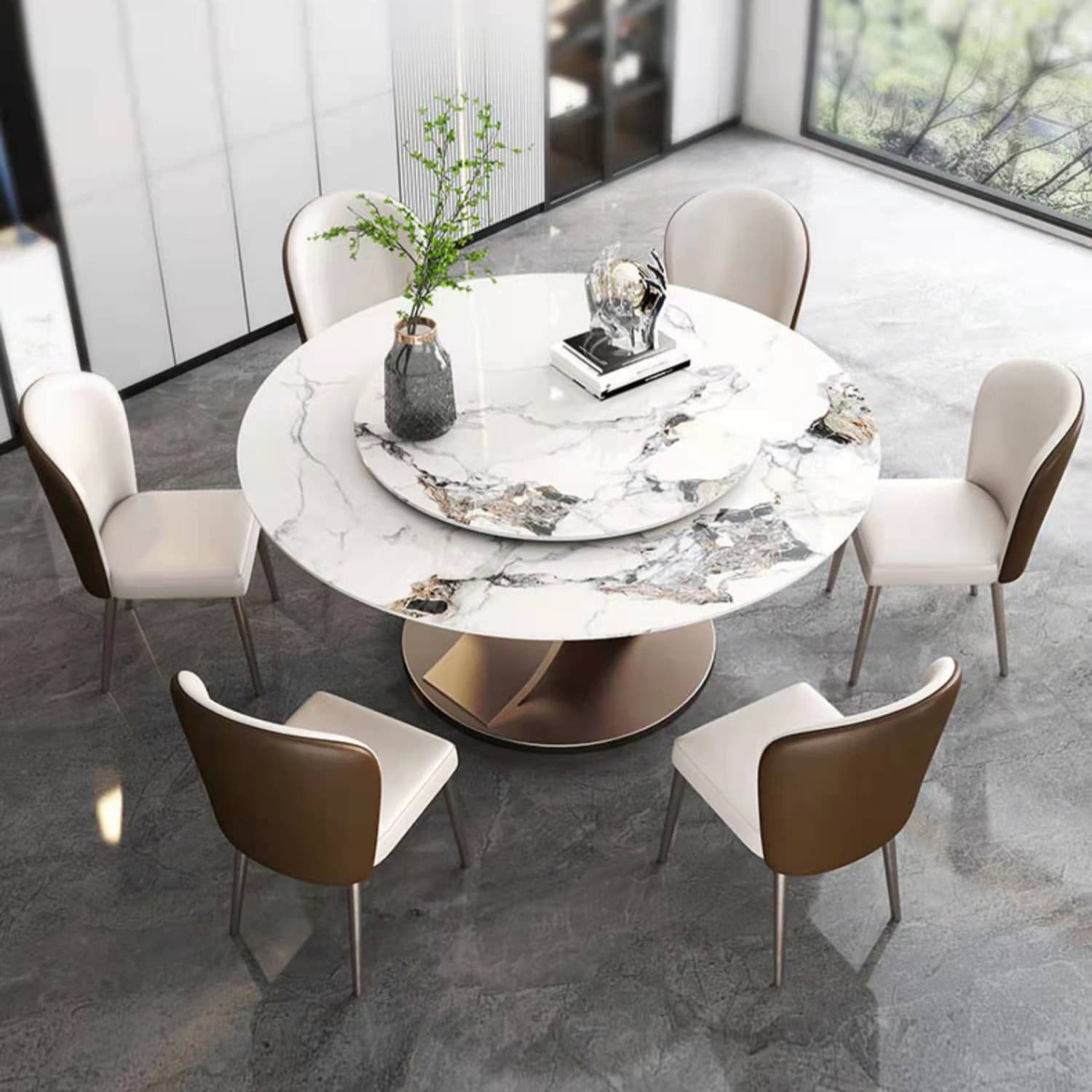 Modern 1/4/7 Pieces Dining Table Set with Sintered Stone Top Stainless Steel Dinette Set thumbnail 4