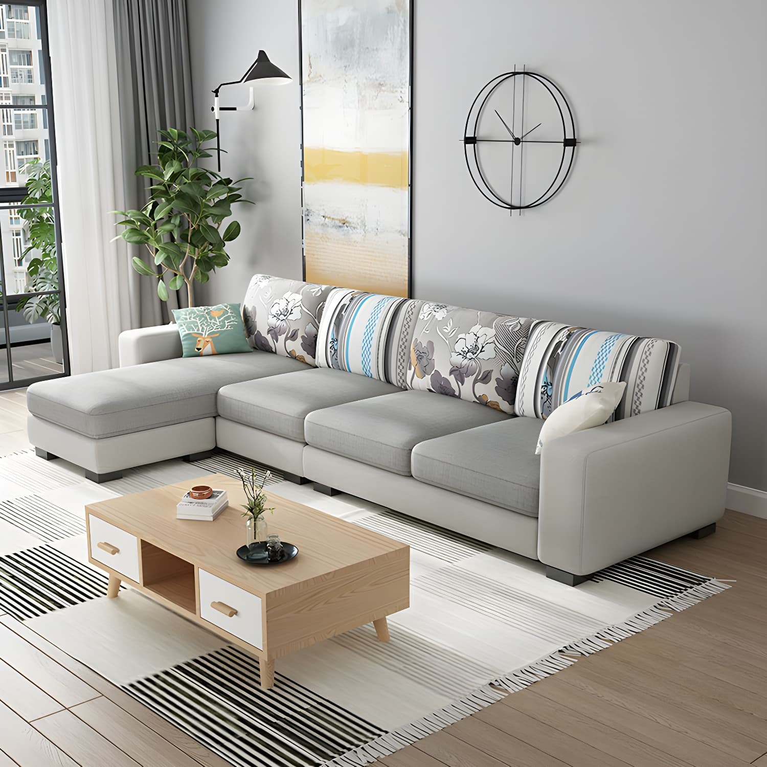 Scandinavian Wood Frame Straight Sofa with Cushion Back and Slipcover in 3 Piece Set thumbnail 18