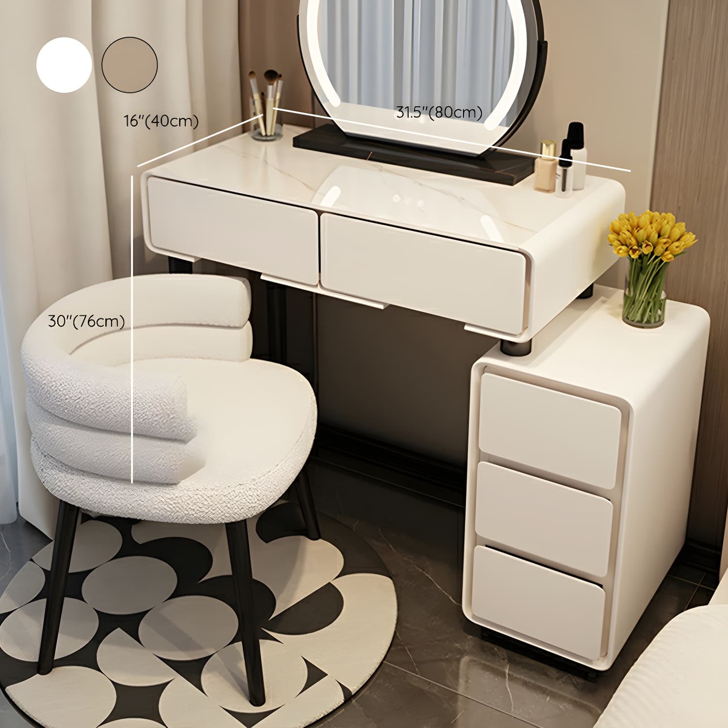 Solid Wood Stylish Makeup Vanity Set with Drawers in Modern Style thumbnail 17