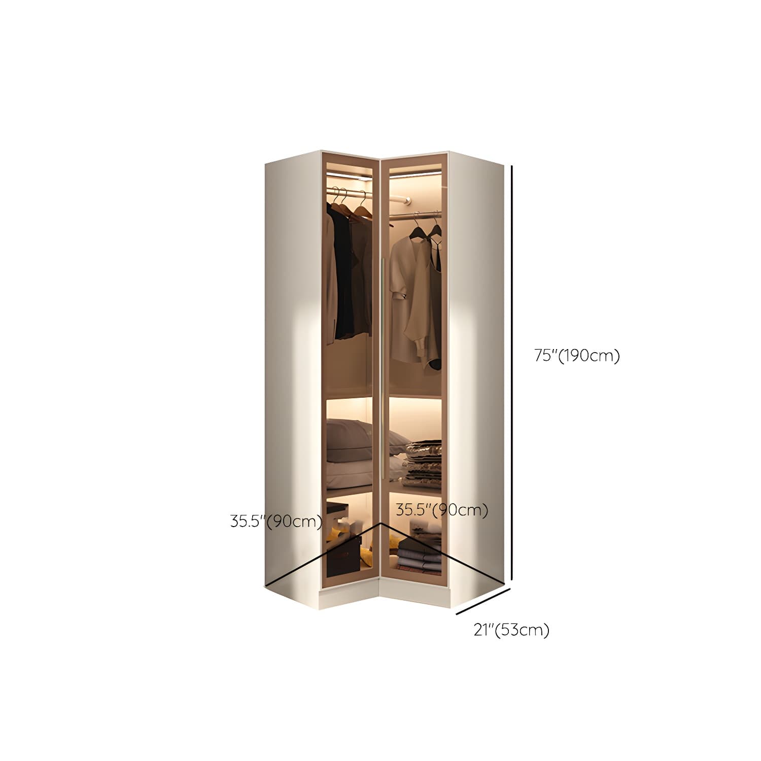 Glass and Wood Wardrobe Cabinet with Shelves Modern Wardrobe Closet - image 15