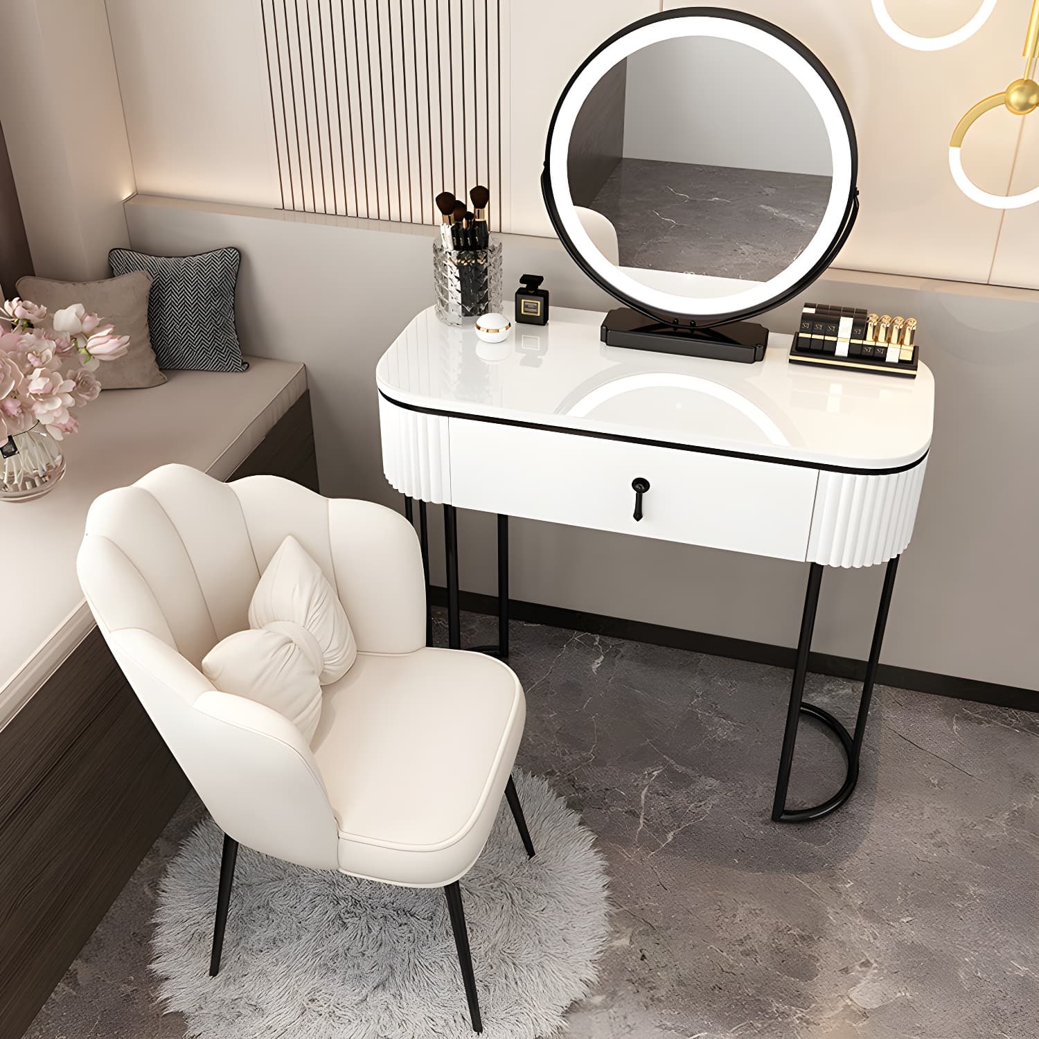 Lighted Mirror Makeup Vanity Storage Box Vanity Dressing Table for Bedroom thumbnail 3