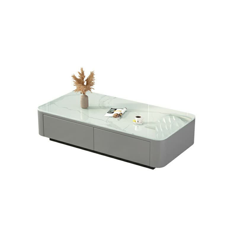 Modern Rectangular Coffee Table with Tempered Glass Top & Black Wood Base thumbnail 2