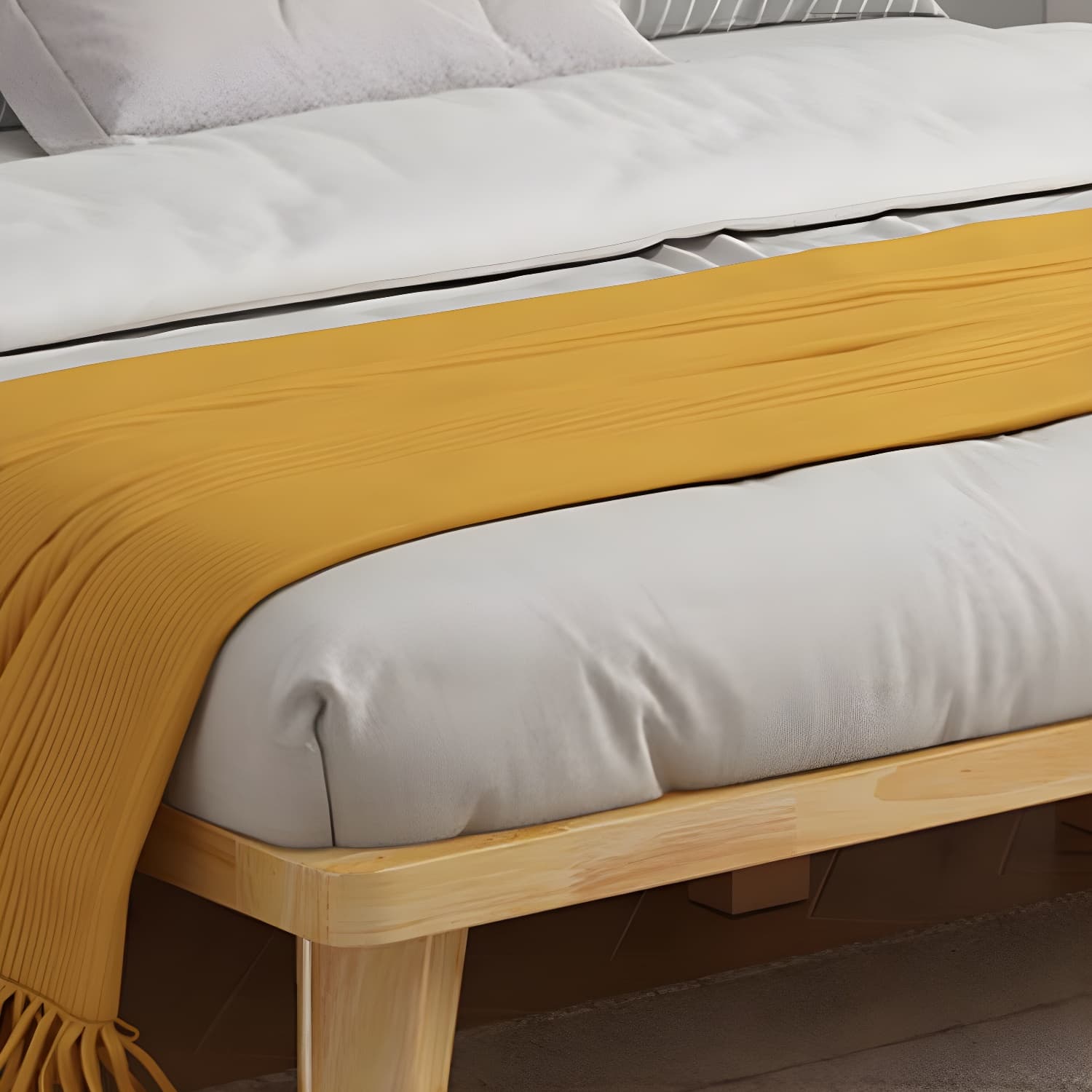 Scandinavian Solid Wood Platform Bed 13.39" High Natural Bed Frame Set thumbnail 9