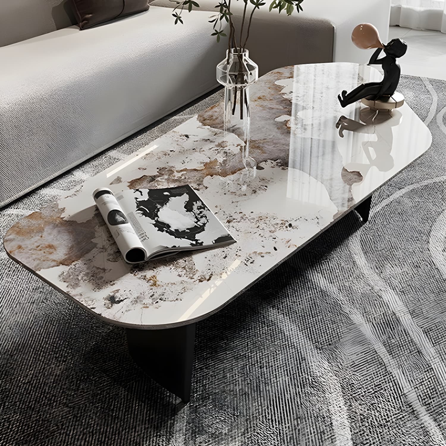 Glam Irregular Slate Top Cocktail Table Sled 15.7" H Coffee Table thumbnail 12