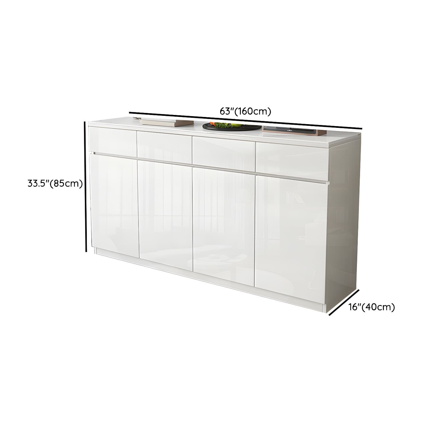 Modern White Buffet Cabinet with Stone Countertop and Wood Cabinets Included thumbnail 11