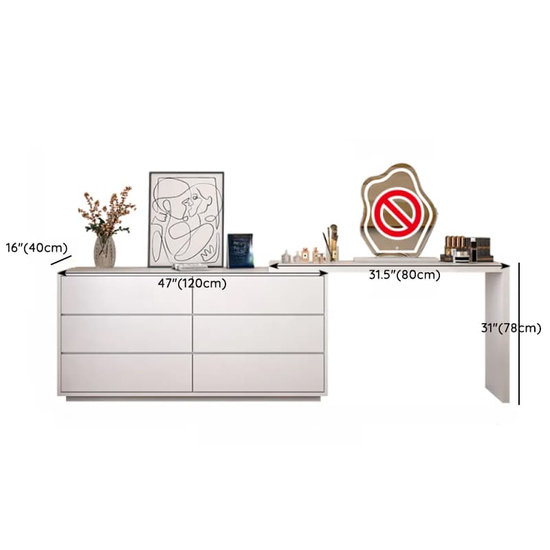 Large Vanity Set with Chalk Seating, 6 Drawers, Lumber Frame, Scalable 2-in-1 Design, and Chair thumbnail 8