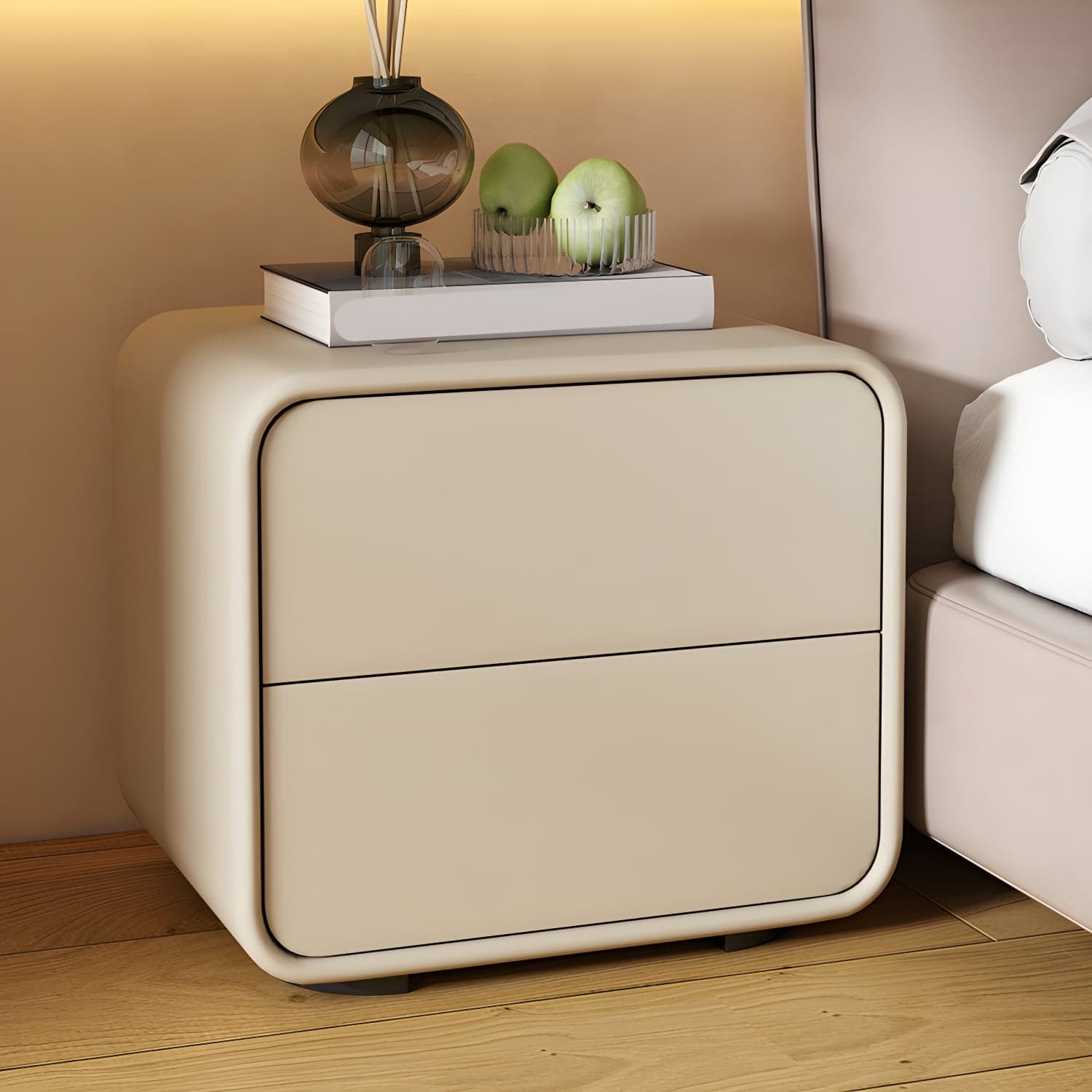 Contemporary Style 2 Drawer Night Table Solid Wood Frame Leather Nightstand thumbnail 4