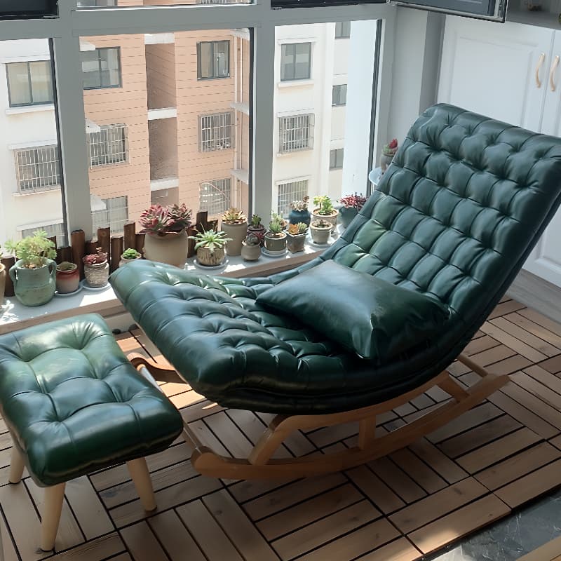 Stationary Ergonomic Rocking Chair with Rear & Ottoman, Green/Yellow/Coffee thumbnail 2