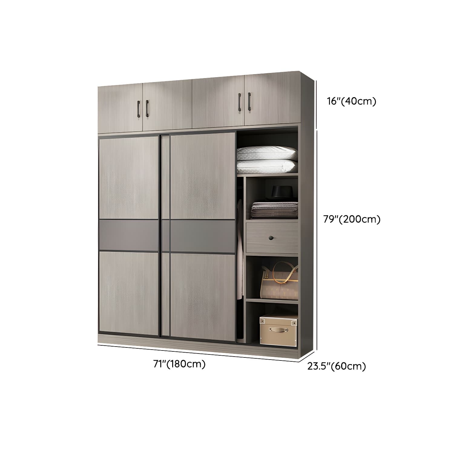 Contemporary Plate Storage Wood Wardrobe with Clothing Rod and Shelves in Light Grey thumbnail 11