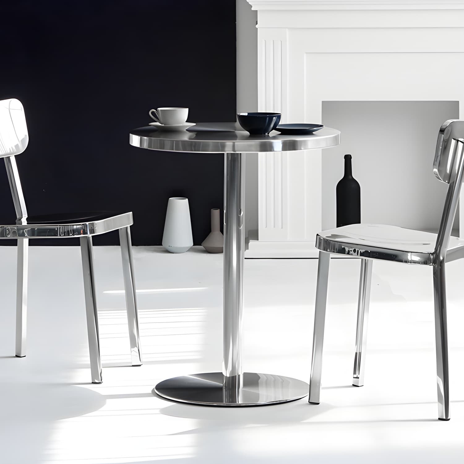 Industrial Dining Room Table Stainless Steel Table with Pedestal Table for Home Kitchen Dinner thumbnail 7