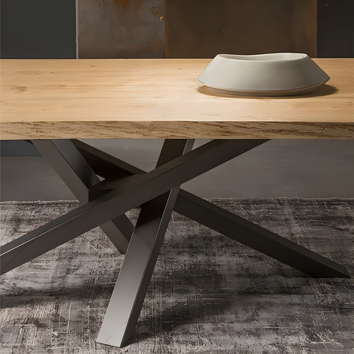 Pine Solid Wood Dining Table Single Pedestal Metallic Base Rectangle Table for Home thumbnail 4