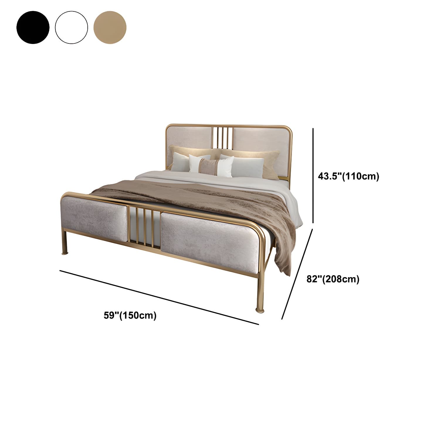 Glam Metallic Open-Frame Bed with Fabric Upholstered Headboard thumbnail 15